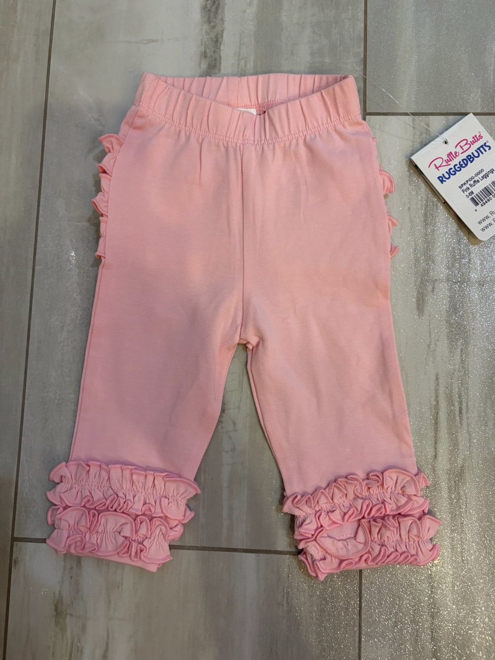 NWT RuffleButts Basics Pink Ruffle Full Length Pull On Leggings, Girls 0-6M
